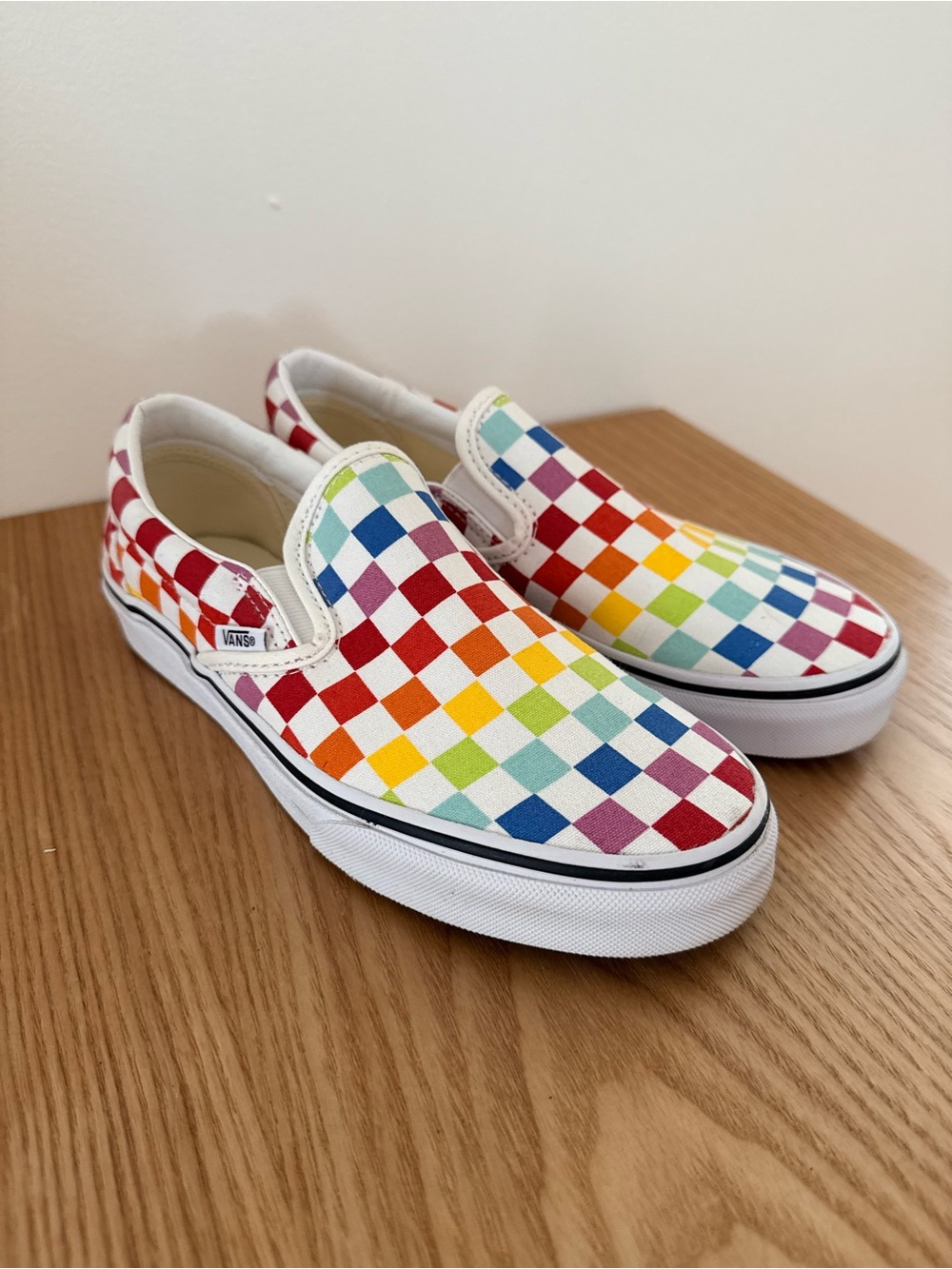 Vans Slip-On Checkerboard Sneakers in Rainbow Colors